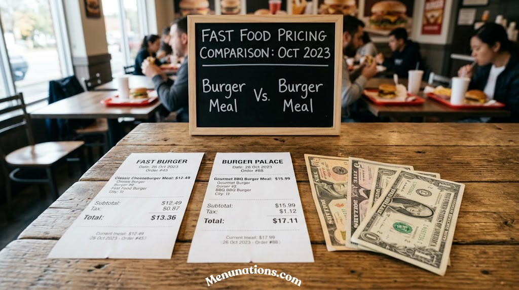 Receipt and cash on a table representing fast food pricing comparison